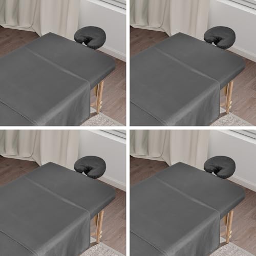 4 Sets Premium Microfiber Massage Table Sheets Set, 3 Piece Set Soft Massage Table Cover, Ultra-Light Massage Sheets Sets Include Flat Sheet, Fitted Sheet, and Fitted Face Rest Cover, Grey