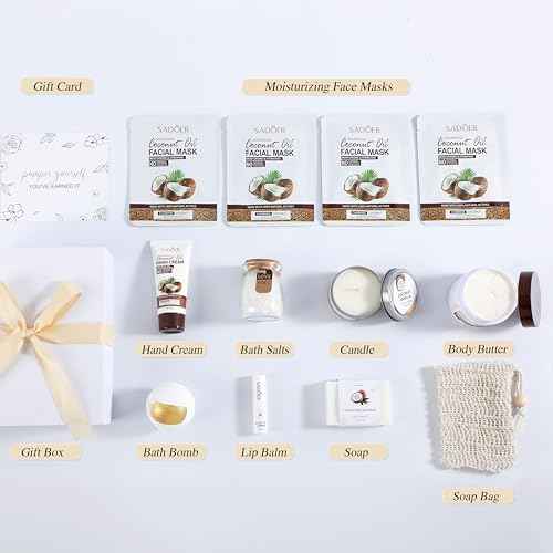 Coconut Spa Gifts for Women Birthday Self Care Kit Christmas Gifts Basket Thank You Relaxing Bath Sets for Moms Friends Co-worker Daughter Girlfriend Grandma Sister Teacher Daughter-in-Law