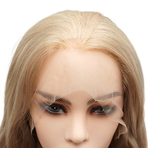 Hair Synthetic Lace Front Wig Wavy Long 26inch Blonde Auburn Mix Half Hand Tied Heavy Density Realistic Wig