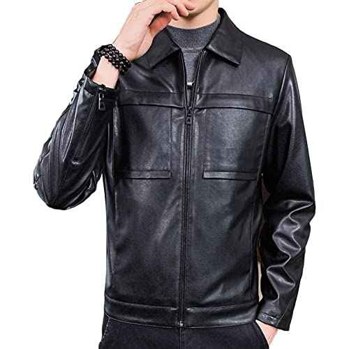Men's Faux Leather Lambskin Biker Jacket Lightweight Vintage Motorcycle Outwear Classic PU Leather Jackets