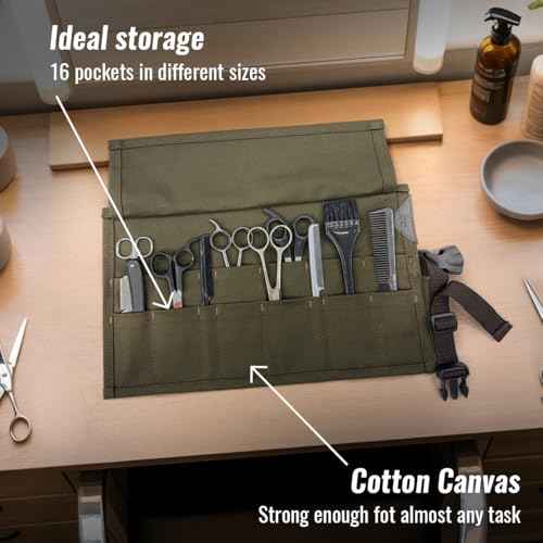 Under NY Sky Salon Scissors Roll Up Holder ? Professional Canvas Pouch Case for Hair Stylists, Barbers & Hairdressers ? Portable Storage Organizer for Hair Cutting Shears & Salon Tools - Green