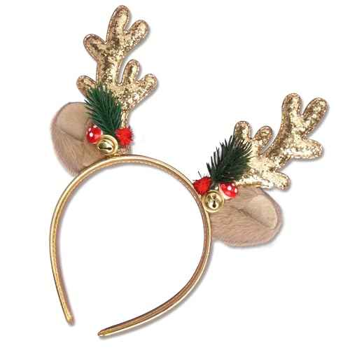 Christmas Headbands Glitter Christmas Elk Antlers Headband Cute Christmas Head Boppers Party Gift Christmas Costume Party Accessories for Women and Girls£¨Gold£©
