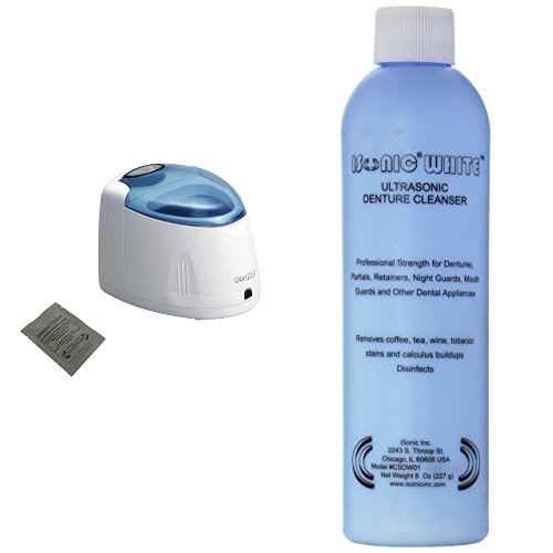 iSonic F3900 Ultrasonic Cleaner for Dentures, Retainers, and Mouth Guards, 100-120V (tank no longer removable) and CSDW01 Ultrasonic Cleaning Powder for Denture and All Other Dental Appliances, 8oz./227 g Professional Strength, White bundle