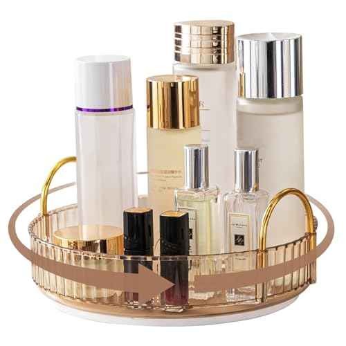 Makeup Organizer for Vanity, 360¡Æ Rotating Bathroom Organizer Countertop, High-Capacity Skincare Organizer, Spinning Cosmetics Organizer for Dresser Countertop (1 Tier, Amber)