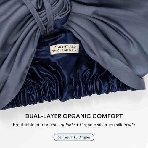 Essentials by Clementine Organic Hair Bonnet in Blue Lagoon | Silver Ion Silk Lined Bamboo Sleep Cap for Frizz-Free, Curly Hair, and Scalp Health