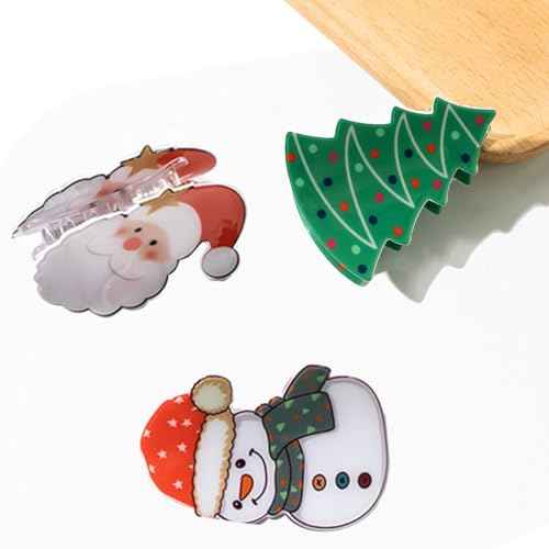 Christmas Hair Claw Clips for Women Girls, 3 Pcs Christmas Tree Snowman Santa Claus Hair Claw Clips for Thin Medium Hair Cute Hair Accessories Christmas gift
