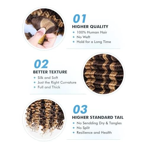 Human Braiding Hair for Boho Braids Ombre Highlight Curly Boho Hair for Braiding Knotless 12A Deep Wave Bulk Bohemian 3 Bundles/Pack Color P4/27 150g 20 Inch