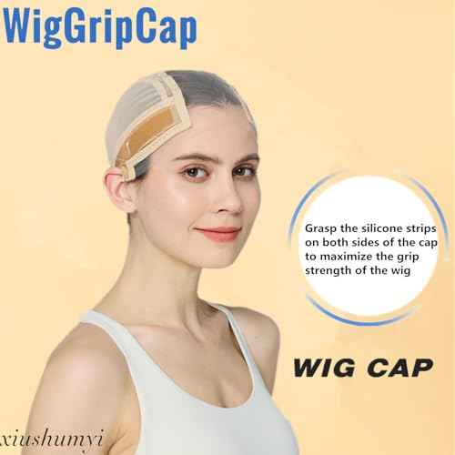 Wig Cap Lace Wig Grip Cap for Keeping Wigs in Place Wig Cap with Grip Band Make Your Wigs Glue Free Non-Slip Wig Caps for Women (Nude, L)