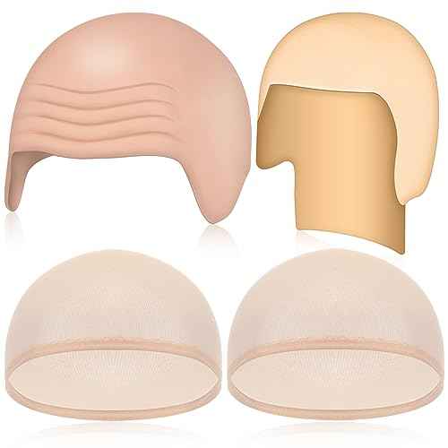 WILLBOND 4 Pcs Halloween Bald Caps Makeup Latex Bald Caps Head Wig hat Costume Accessories for Adults