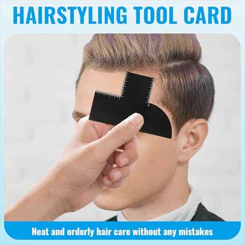 Enhancement Card for Barbers with Measurement Indicators, 4 Pack Reusable Hairline Shaping Tool, Beard Line Up Template, Color Spray Edge Guide, Professional Barber Supplies for Men