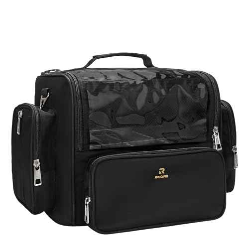 Makeup Brush Bag, Clear Makeup Brush Holder with Lid, Extra Large Capacity Travel Cosmetic Bag Makeup Artist Must Haves, Black Makeup Case, Make Up Organizers and Storage, with Adjustable Dividers