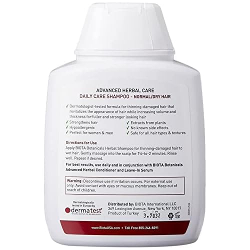 B'IOTA Botanicals Herbal Care Experts Daily Care Shampoo For Normal/Dry Thinning Hair 10.1 oz ( Pack of 3)