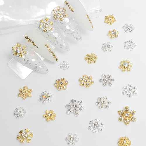 JCAKES 40pcs Christmas Decorations Snowflake Nail Charms with Rhinestones Metal Snowflake Jewels Charms Resin Snowman Santa Claus Nails Design 3D Charms for Nails DIY Craft Home&Salon