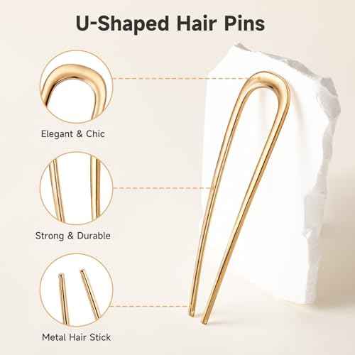3 Pcs French Hair Pins for Women - French Twist Hair Pins for Buns, Metal Gold Hair Accessories