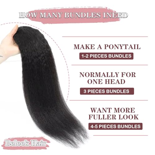 Kinky Straight Hair Bundles Yaki Straight 3 Bundles Human Hair 16 18 20 Inch 12A 100% Unprocessed Brazilian Kinkycurly Bundles Human Hair Weave Bundles Human Hair Extensions Natural Black