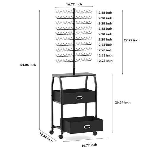 Portable Braiding Hair Rack with Wheels & Storage Drawers,280 Pegs Hair Extension Holder Hanger for Braiding Hair Separator Stand Display,Hair Rack with Stylist Hair braiding Tools(Black)