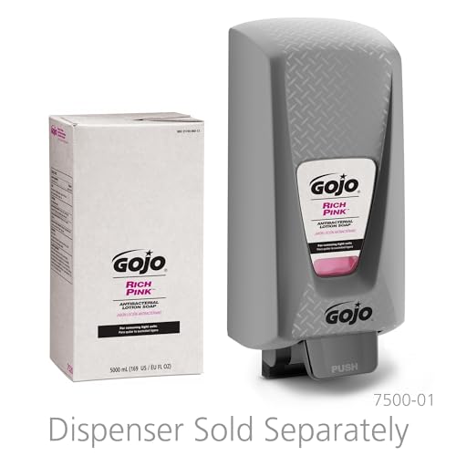 GOJO RICH PINK Antibacterial Lotion Soap Floral Balsam Fragrance, 5000 mL Lotion Hand Soap Refill PRO TDX Push-Style Dispenser (Pack of 2) - 7520-02