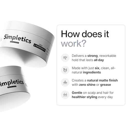 Simpletics Hair Clay for Men (Vanilla Scent) ? Natural 6 Ingredient Matte Styling Clay with Beeswax & Coconut Oil ? Strong Hold, Water Based, Non-Greasy ? Adds Texture & Volume ? 2oz
