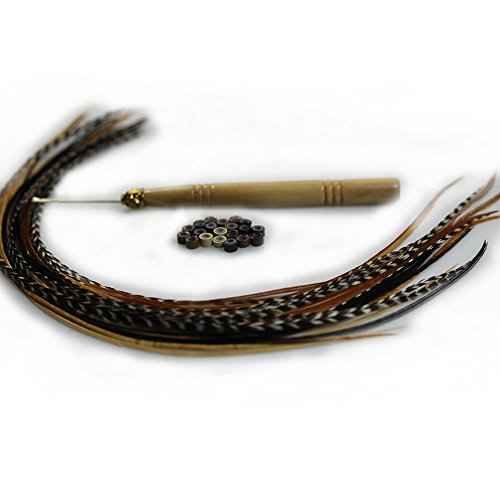 Feather Hair Extension ? Grizzly and Solid Colored Feathers, All Individual Feathers, Ranging From 8 to 11 Inches in Length, With a Total of 20 Real Feathers, Includes Beads and Loop Tool Kit