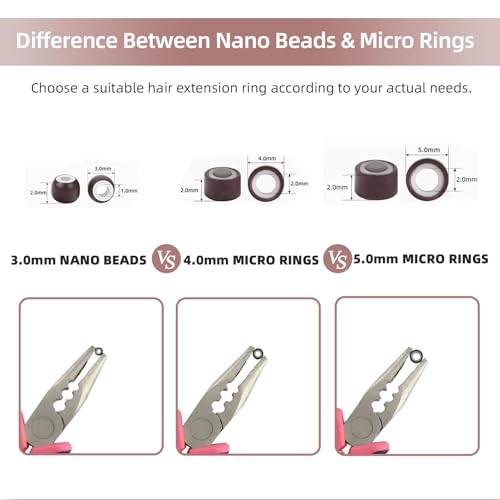 Vlasy 200Pcs 4mm Silicone Lined Micro Ring Beads for Hair Extensions 5Colors Apply (200Pcs Brown)