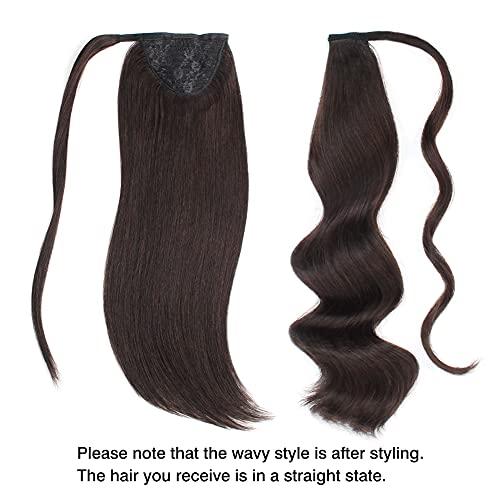ABH AMAZINGBEAUTY HAIR Remy Human Hair Extensions Ponytail for fashion Women, Wrap in Easy to Use, 80 Gram, Dark Brown 2 Color, 16 Inch