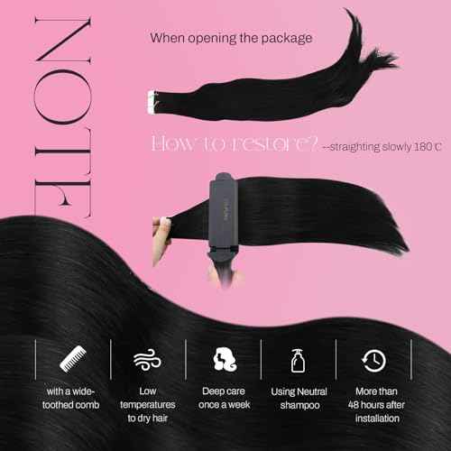 Moresoo Black Tape in Hair Extensions Human Hair Invisible PU Tape in Extensions Straight Glue in Extensions Remy Human Hair Extensions Glue in Straight Hair 18 Inch #1 20pcs 50g