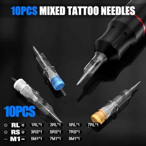 Tattoo Gun Kit, Complete Beginners Tattoo Gun Machine Kit, Professional Rotary Tattoo Pen Set, with 1,300 mAH Battery, 10Pcs Cartridge Needles