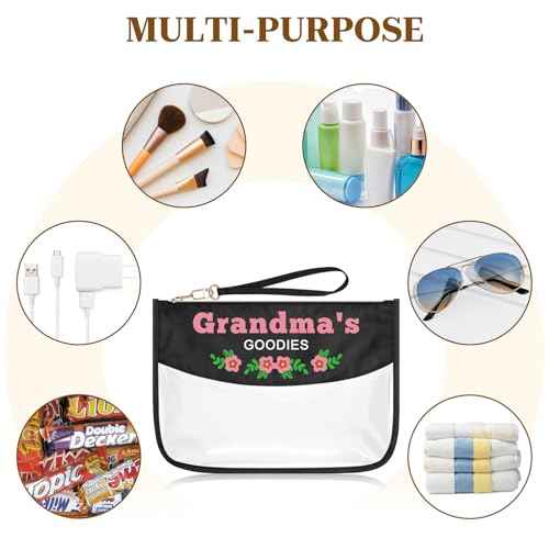 Grandma Gift Clear PVC Cosmetic Bag Grandma Birthday Gift from Grandchildren Grandma's GOODIES Makeup Bag Mothers Day Gifts for Grandma Grandmother Retirement Gifts Oxford Cloth Zipper Travel Pouch