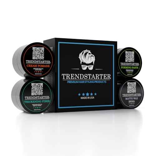TRENDSTARTER - Men's Matte Premium Pomade Sample Pack - Cream, Wax, Forming Paste, Thickening Fiber (Four 0.25oz Samples in One Box)