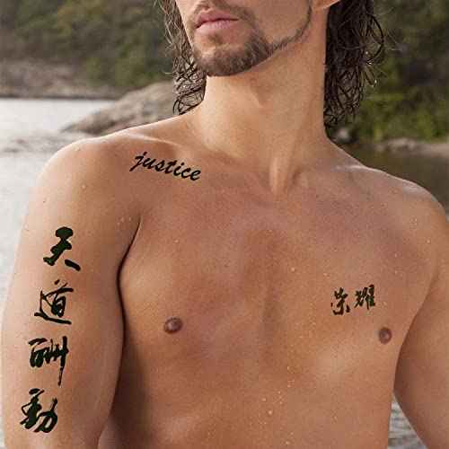 Temporary Tattoo Chinese 130+Designs Improved Realistic Fake Tattoo of Chinese Characters,Waterproof Long-lasting Word Tattoos Temporary Christmas Gift blue