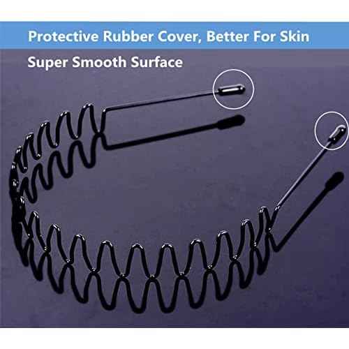 bodbop XINGZHE Hair Bands, 2 PCS Metal Headbands for Men Women's Fashion Headband Stylish Sports Hairband Head Hoop with Non Slip Wavy Teeth, Black (Wide Wavy + Hook Wavy)