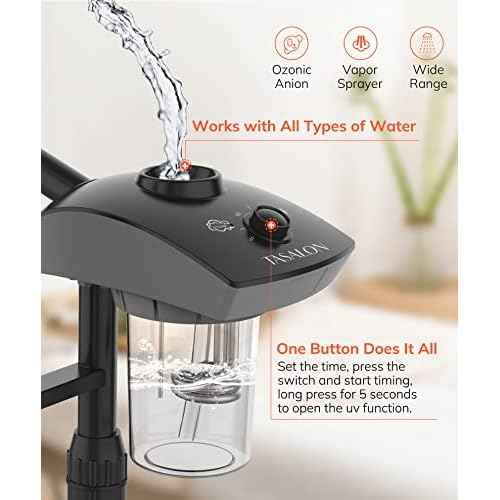 TASALON Professional Ionic Facial Steamer, 2-in-1 Face Steamer for Facial with 5X Magnifying Foldable Arm, Mist Face Steamer Salon Spa Beauty Skin Care Equipment, Aroma Therapy Nozzle Included- Blcak