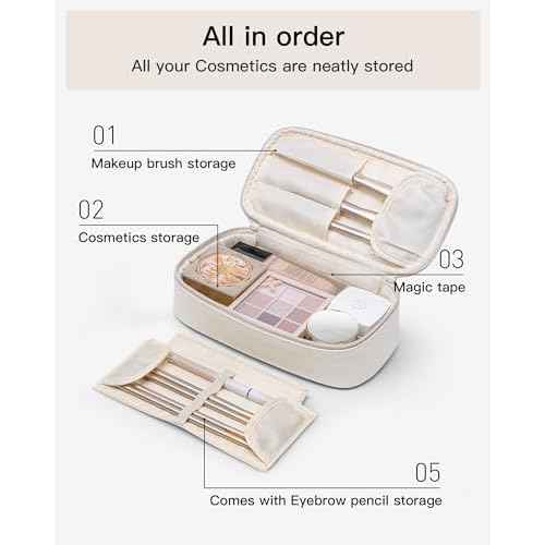 Vlando Travel Makeup Bag,Small Makeup Pouch Cosmetic Bag for Women Makeup Organizer Bag Gifts for Women Girlfriend Teacher Mom Brithday Gifts-White