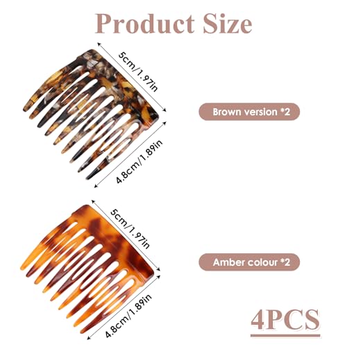 Hair Clips, 4 Pack French Comb or Women Decorative French Twist Hair Styling Accessories - Womens French Side Comb for Fine, Stylish Decorative Clips Tortoise, Brown