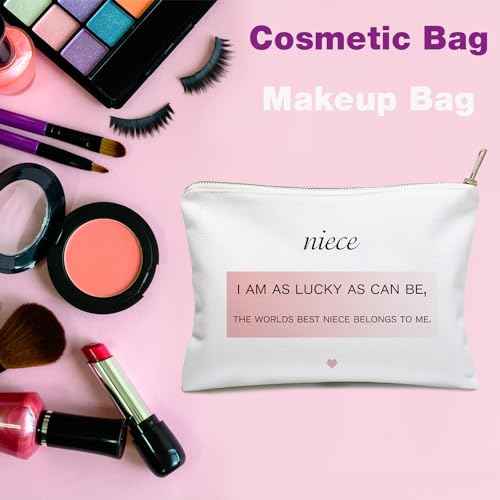 Medium Size Handmade Cosmetic Bag, Niece Gifts from Auntie, Best Niece, Meaningful Gift for Niece, Linen Travel Makeup Bags