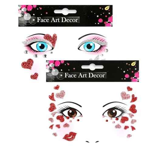 Red Heart Face Stickers Gems Heart Glitter Face Jewel Rhinstone Sticker Valentine's Day Self-adhesive Stick On Rave Party Makeup Sticker