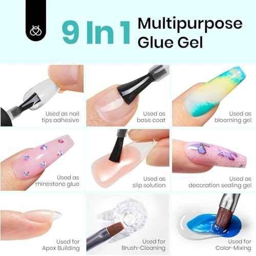 Beetles Top Coat Base Gel & Nail Glue Set-3Pcs No Wipe Top Coat Gel Nail Polish & Base Coat with 9 In 1 Nail Glue Shine Effect Long Lasting Soak Off Uv Light Lamp Diy Fall Nail Gifts for Women & Girls
