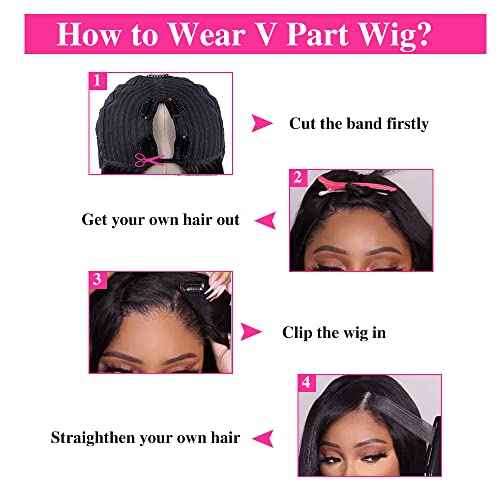 250% Density V Part Wig Human Hair with Drawstring Straight Brazilian Virgin Glueless Wig Human Hair for Black Women Upgrade U Part Wigs Full Head Clip In Half Wig No Leave Out Natural Color 18 Inch