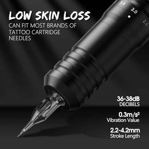 Kiss of Dragon Hunter MAX Tattoo Kit, Cordless/Cord Complete Tattoo Gun Kit Pen Machine,oreless Motor 6 Strokes Length, 2,400mAh Power Supply with Extra Battery Rca Jack Part