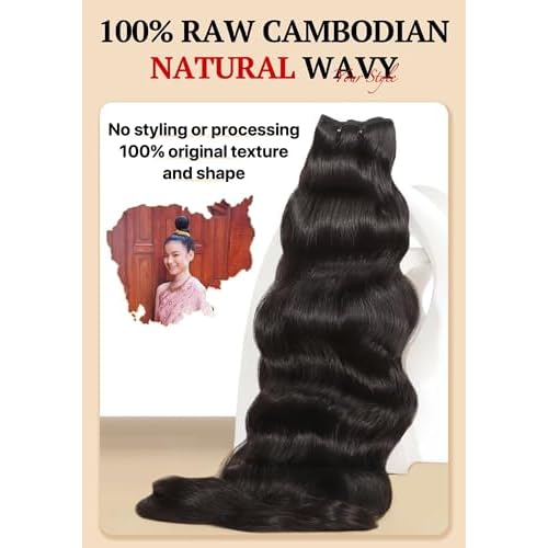 TRIIPPY Real Raw Cambodian Natural Wavy Bundles Human Hair,100% Cambodian Raw Hair Sew in Weave Single Bundle,Triple The Lifespan Over Regular Virgin Hair Bundle,No.1 Raw Hair Brand On Amazon(14 Inch)