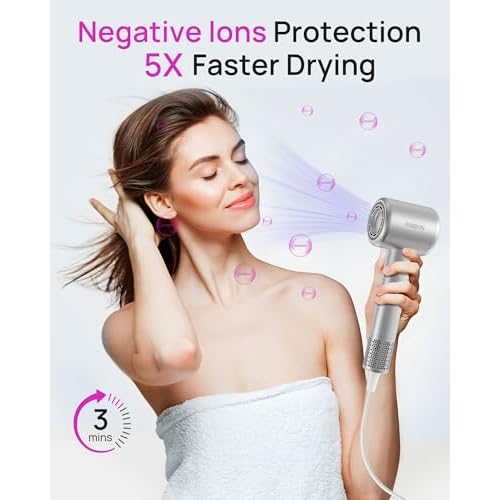 Hair Dryer, High-Speed Ionic Low Noise Blow Dryer for Fast Drying, Birthday Christmas Gifts for Women Men Mom Dad, Thermo-Control Quiet Compact Hair Blow Dryer for Travel Salon, Silver
