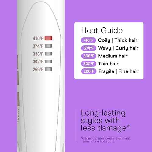 Conair Double Ceramic Flat Iron, 1-Inch Flat Iron Hair Straightener, Five Heat Settings, Extra Long Floating Plates, White