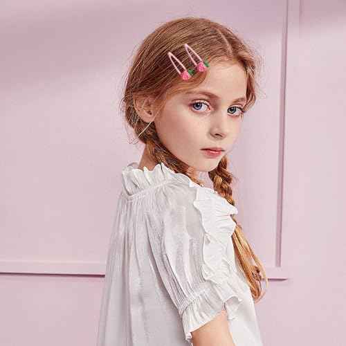 20 PCS Cute Strawberry Pink Y2K Hair Clips, Metal Snap Hair Barrettes for Women Hair Accessories for Women Girls Sweet Bangs Clip 2000s Decorative Hair Clips Y2k Accessories