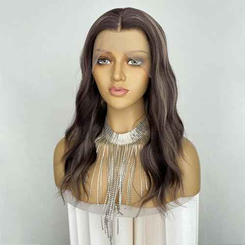 Auburn Brown Wigs Highlight Ash Blonde 13x4 Lace Front Wig Body Wave 4/27 Piano Color 18Inch Synthetic Fiber Pre Plucked Hairline for Women