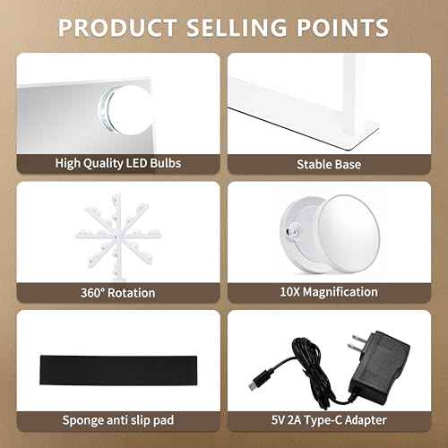Vanity Makeup Mirror with Lights,3 Color Lighting Modes Detachable 10X Magnification Mirror Touch Control,360¡ÆRotation, White (14.6Inch)