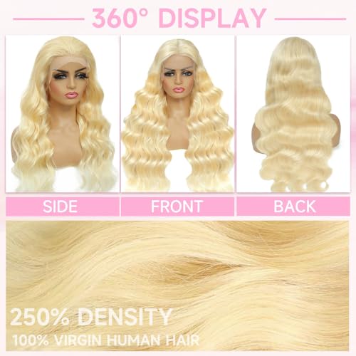 613 Lace Front Wig Human Hair 250 Density Blonde Wig Human Hair 13x6 HD Lace Frontal Wigs Body Wave Lace Front Wigs Human Hair Pre Plucked 613 18 Inch