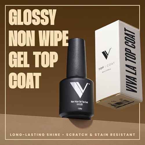 V Beauty Pure No Wipe Gel Top Coat - Long Lasting UV Top Coat Gel Nail Polish, Scratch and Stain Resistant, Durable, Non Yellowing, No Sticky Layer, Glossy - For Manicure & Pedicure - 15ml