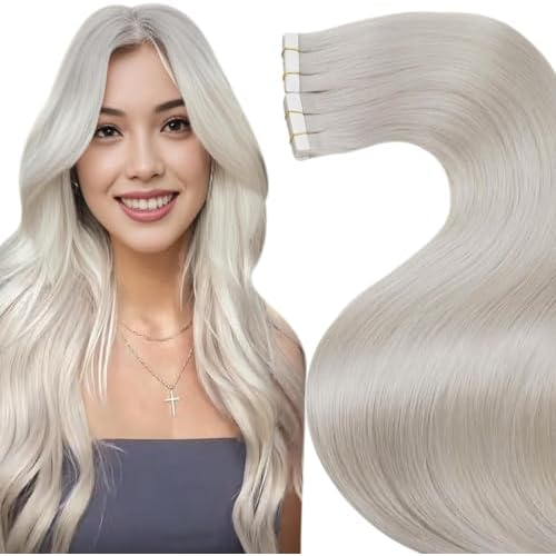 LaaVoo Hair Extensions Tape in Platinum Blonde Tapes in Extensions 22 Inch Invisible Tape ins Human Hair Extensions Real Seamless Hair 20pcs 50g