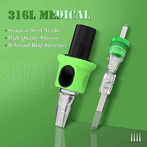 INKin Kelly Finger Ledge Tattoo Cartridge Needles 5RL Round Liner #10 Bugpin L-Taper 16Pcs With Membrane for Rotary Tattoo Machine Pen Supplies (1005RL)