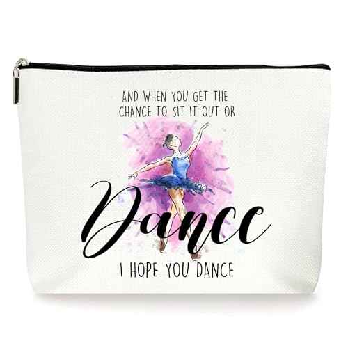 I Hope You Dance Cosmetic Makeup Bags, Dance Recital Gifts for Girls, Dance Teacher Gifts, Birthday Christmas Graduation Gifts for Women, Watercolor Ballerina Zipper Pouch Bag. (059)